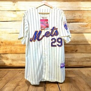 NEW YORK METS IKE DAVIS #29 WHITE Pinstriped Majestic SZ 48 AUTHENTIC JERSEY NWT